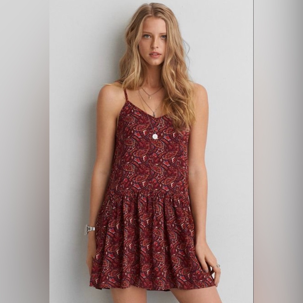 American Eagle Outfitters Red Paisley Mini Dress